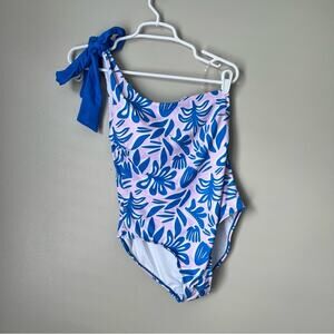 Michelle Mcdowell Women’s Floral Blue Mia One Shoulder One Piece Swimsuit Small